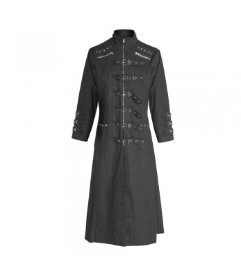 Men Long Gothic Coat Bondage Uniform Gothic Rivets Straps For Sale